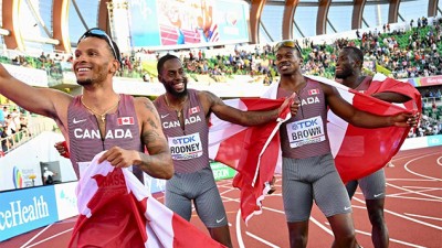 Athlétisme.. Le Canada, champion du monde du 4x100 m hommes